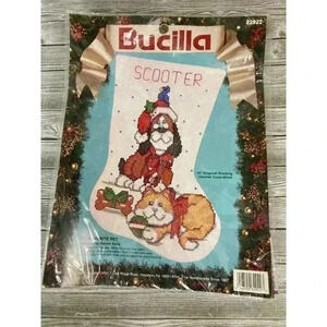 BUCILLA ~ MY FAVORITE PET 10" Dog Cat Bird Christmas STOCKING Cross Stitch KIT